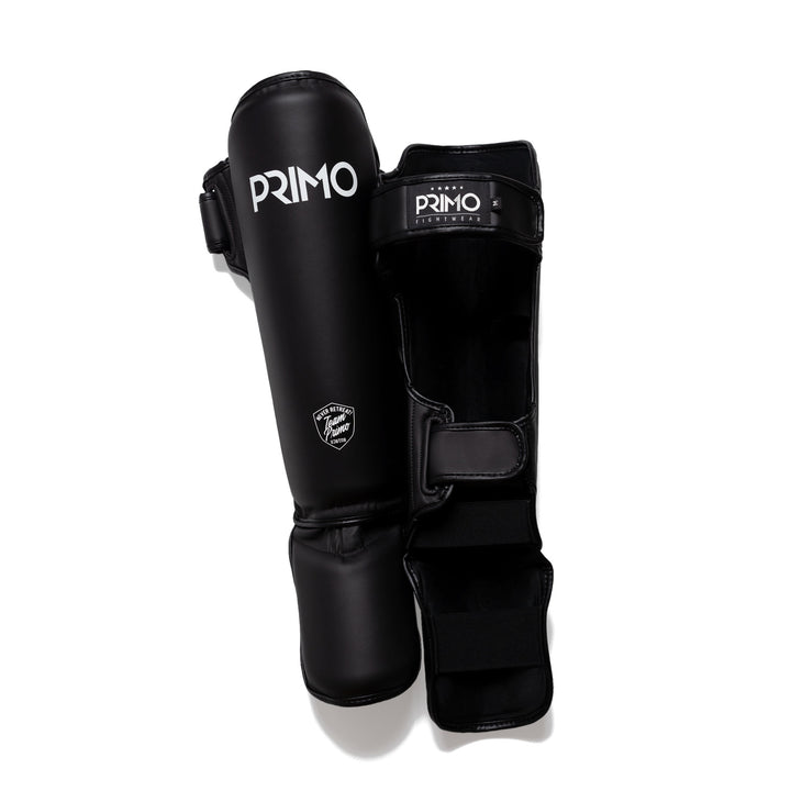 Primo Muay Thai Shin Guard Black Product Front Back view