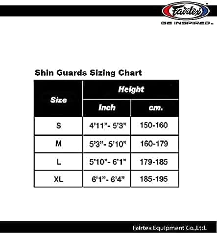 Fairtex shinguards size chart