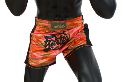 Muay Thai Shorts - Orange Camo Slim Cut - Fairtex - BS1711 Front fit