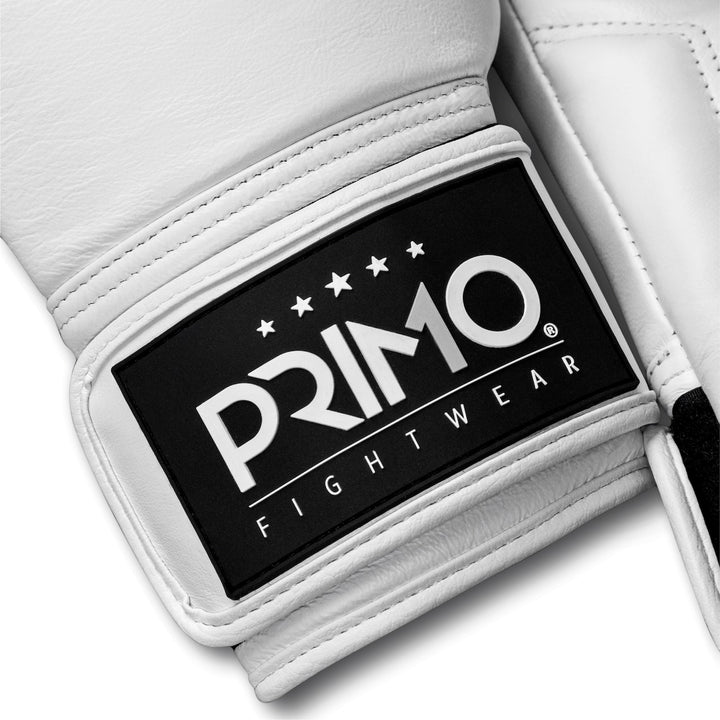 Primo Fightwear - Emblem 2.0 - Muay Thai Boxing Gloves - White Seraph Closeup