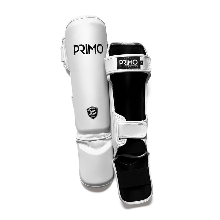 Primo Muay Thai Shin Guard White Product Front Back View