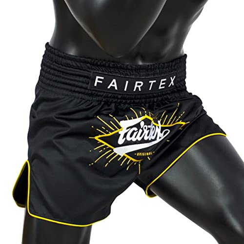 Muay Thai Shorts - Black With Yellow Accents Slim Cut - Fairtex - BS1903 Side View