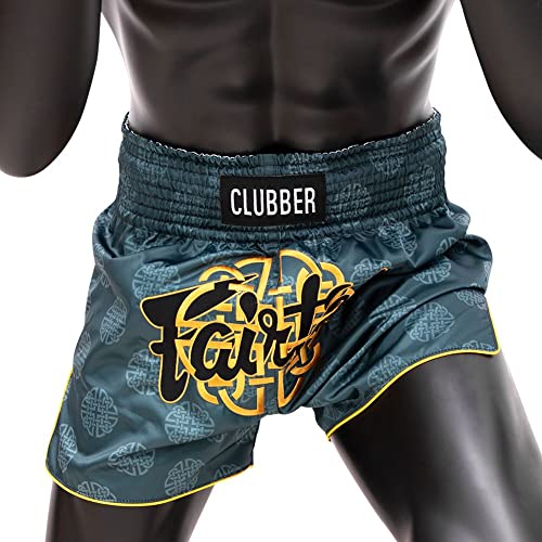 Muay Thai Shorts - Decorative Knots Dark Teal and Gold Slim Cut - Fairtex - BS1915 Front Fit