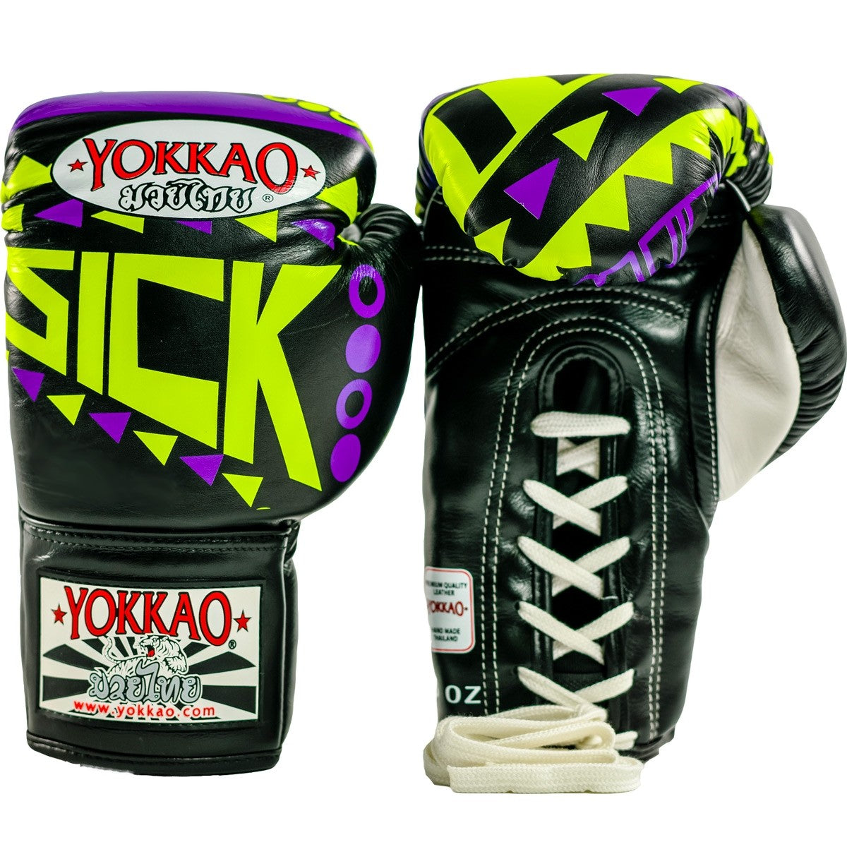 Sick Muay Thai Lace Up Gloves Violet/Yellow
