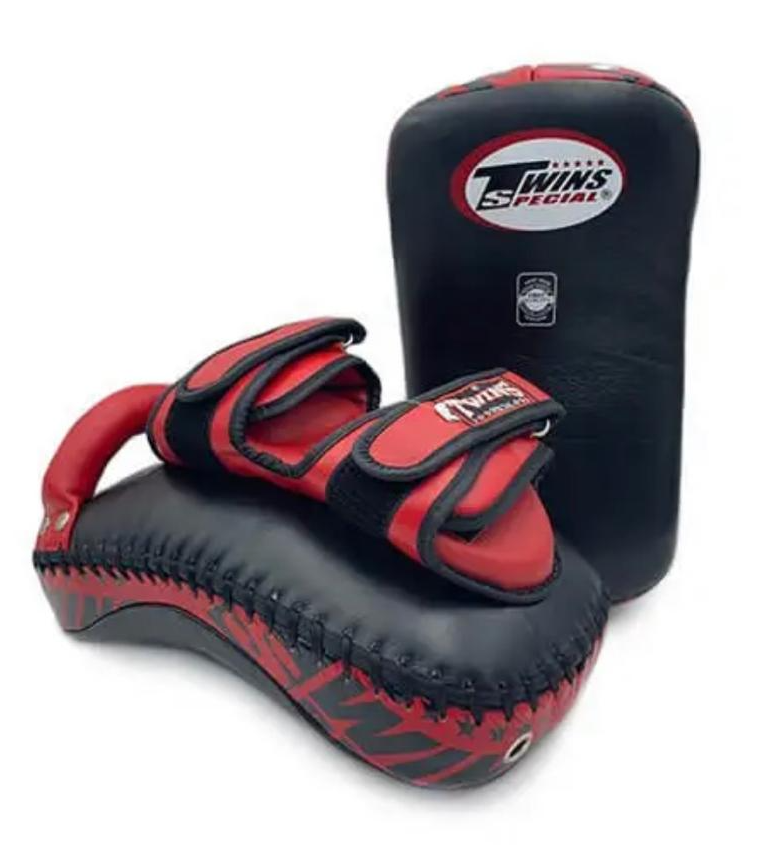 Twins Special - Curved Kicking Pads - Medium Muay Thai Pads - Red and Black