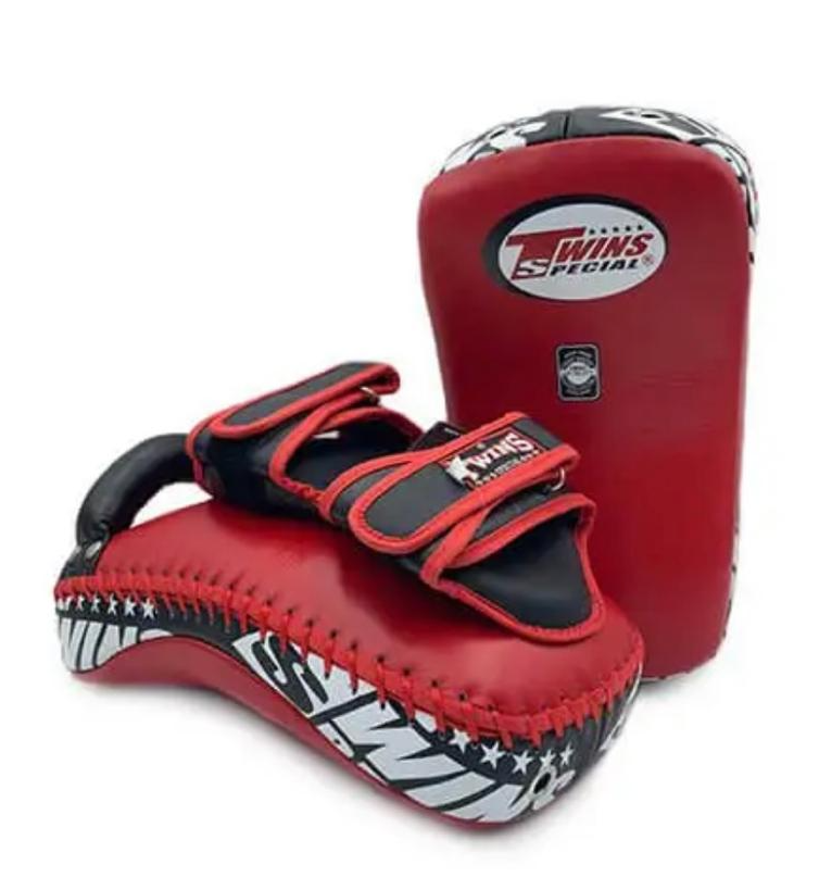 Twins Special - Curved Kicking Pads - Medium Muay Thai Pads - Black and Red